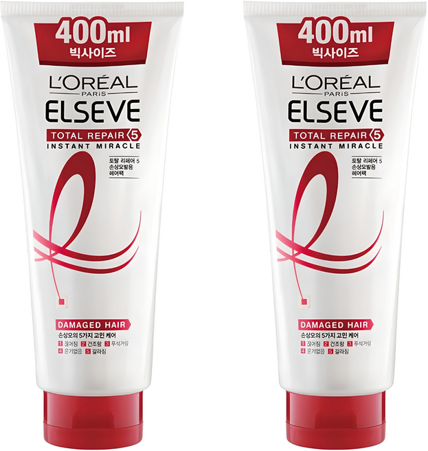 로레알파리 엘세브 토탈 리페어 5 인스턴트 미라클 헤어팩, 400ml, 2개