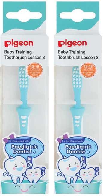 pigeon 貝親 第三階段學習牙刷 12~18個月適用, 綠色, 1入, 2支