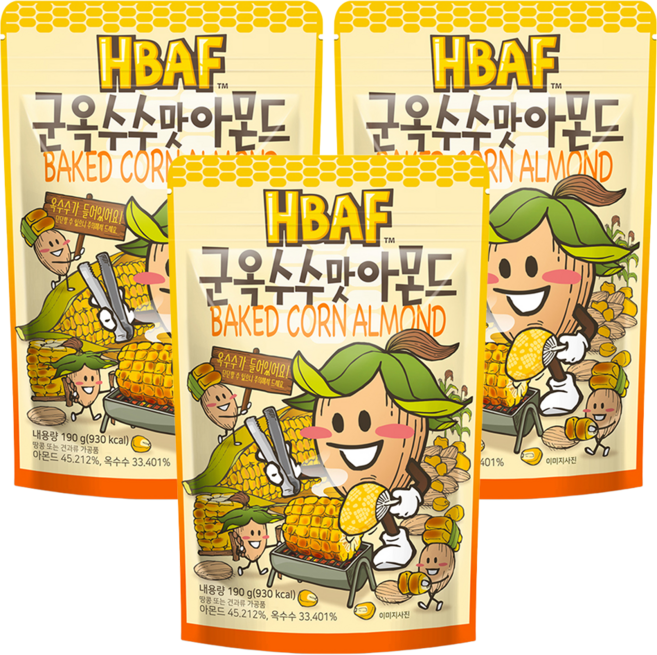 HBAF 杏仁果 烤玉米味, 190g, 3包