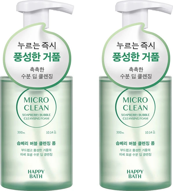 해피바스 마이크로 클린 솝베리 버블 클렌징폼, 2개, 300ml - 쿠팡