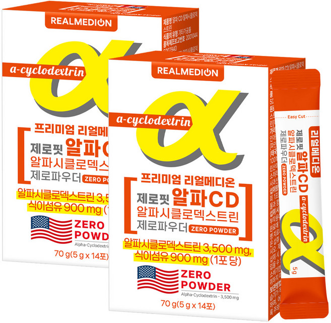 REALMEDION Zero Fit Alpha CD Alpha環糊精Zero粉 難消化性麥芽糊精 14入, 70g, 2個