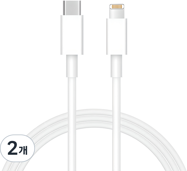 이츠라이프 C타입 라이트닝 8핀 아이폰 고속충전케이블, 1m, 화이트, 2개