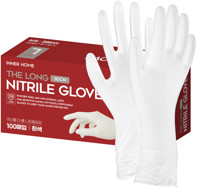 이너홈 더롱 니트릴장갑 30cm 100p, 화이트, 대(L), 1개