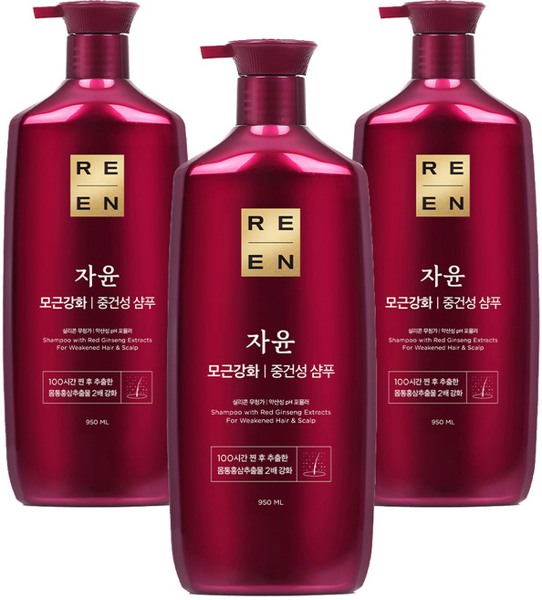 리엔 자윤 모근강화 중건성 샴푸, 950ml, 3개