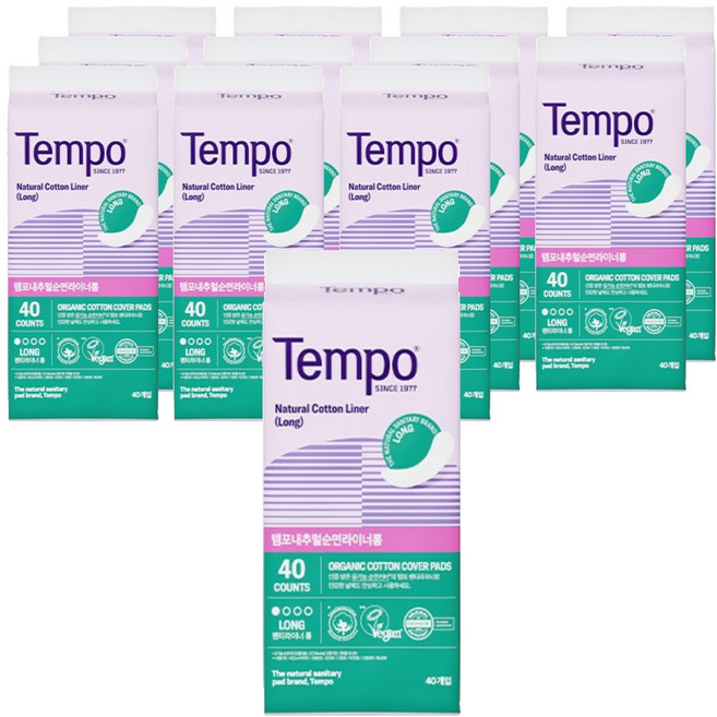 템포 내추럴 순면 팬티라이너, 롱, 40개입, 12개