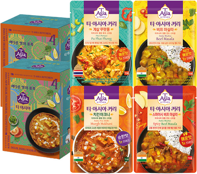 T Asia KITCHEN 印度奶油雞肉咖哩 170g + 咖哩黃金蟹腳 170g + 印度牛肉瑪薩拉咖哩 170g + 辣味印度牛肉瑪薩拉咖哩 170g 套組, 2套