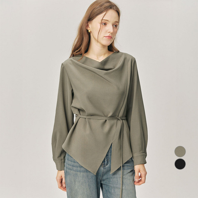 ELLEPARIS 여성용 카울넥 드레이프 실켓 블라우스