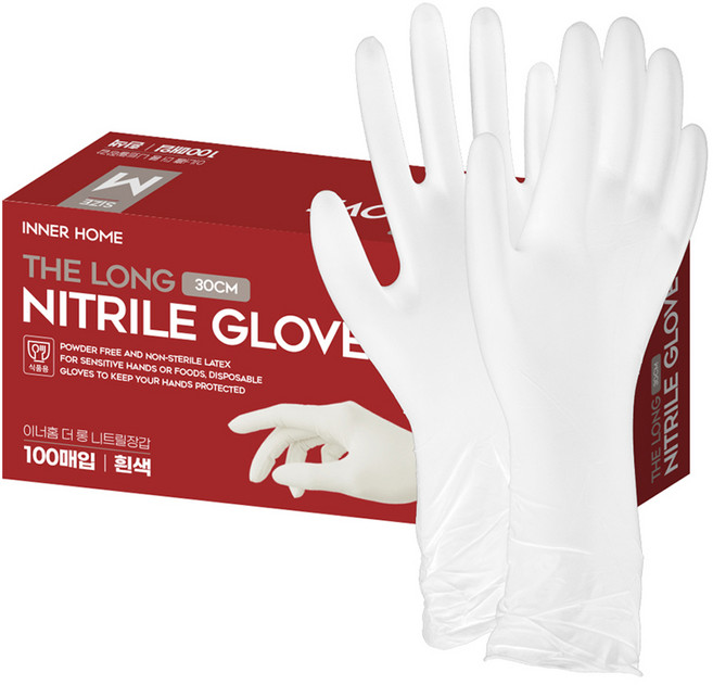 이너홈 더롱 니트릴장갑 30cm 100p, 화이트, 중(M), 1개
