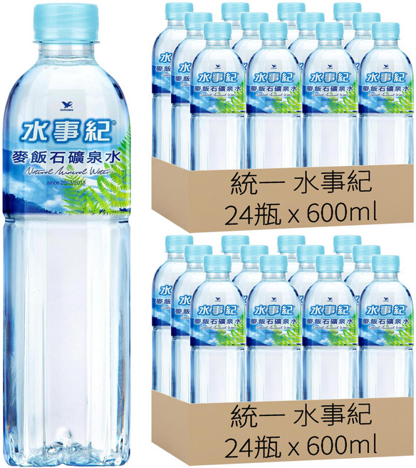 統一 水事紀 麥飯石礦泉水, 600ml, 48瓶
