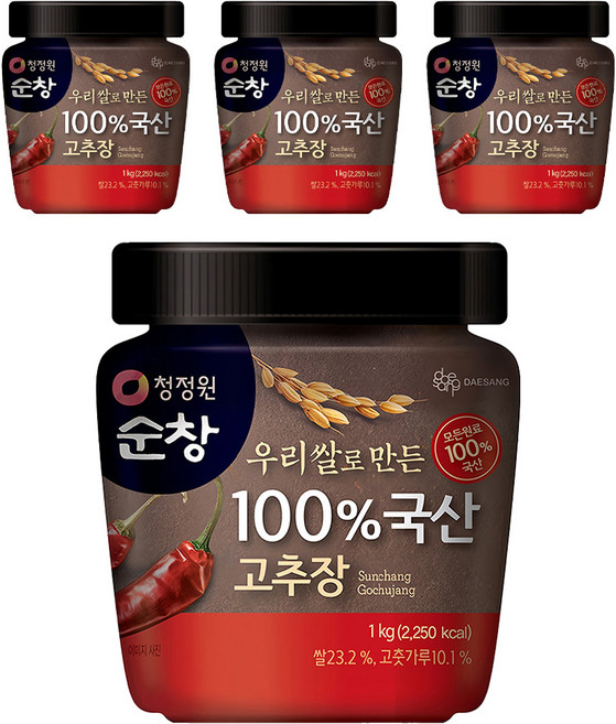 청정원순창 우리쌀로 만든 100% 국산 고추장, 1kg, 4개