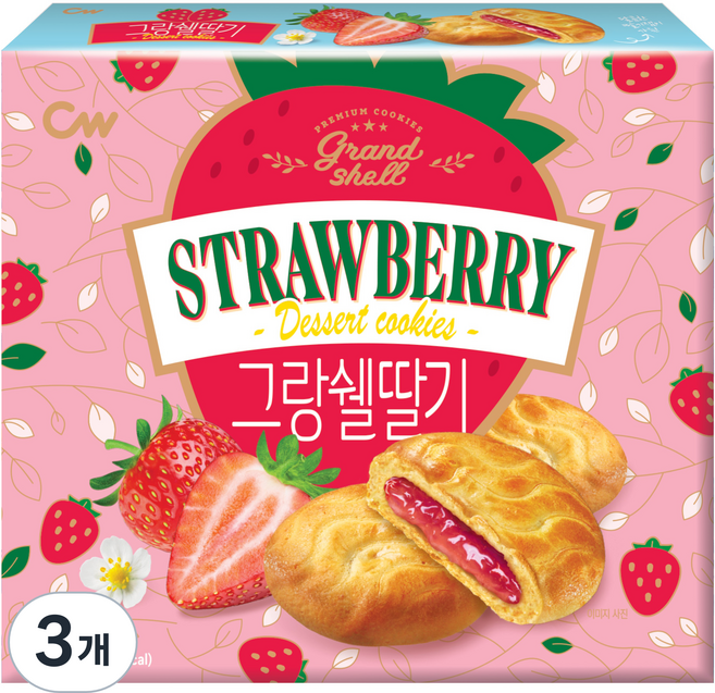 청우식품 그랑쉘 쿠키 딸기 10p, 3개, 195g