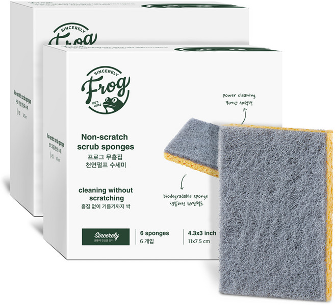 프로그 무흠집 펄프 수세미, 6개입, 2개