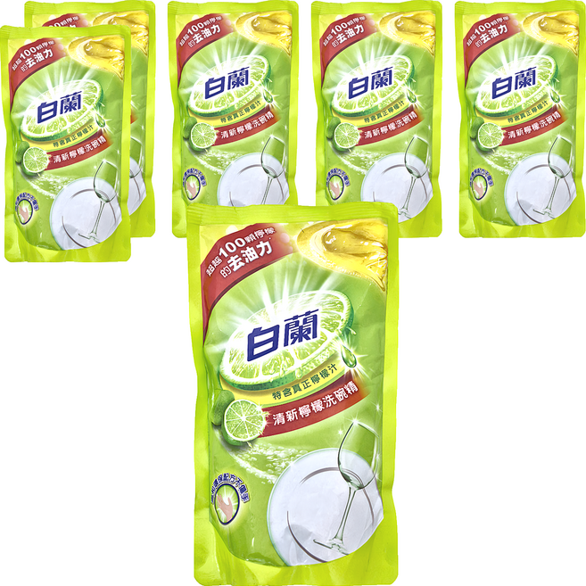 白蘭 清新檸檬洗碗精 補充包, 800g, 6包