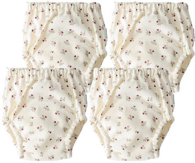 조이멀티 아동용 크림패턴 레몬 공룡 배변훈련팬티, 하트꽃, 4개