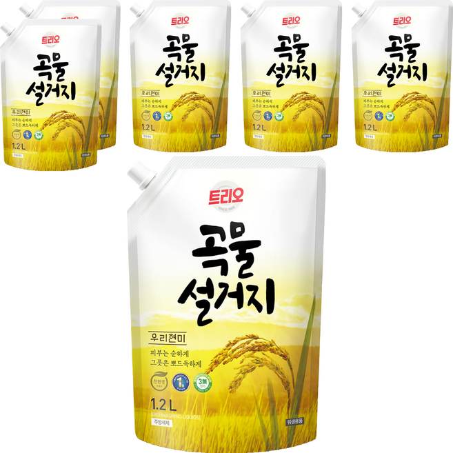 트리오 곡물설거지 우리현미 주방세제, 1.2L, 6개