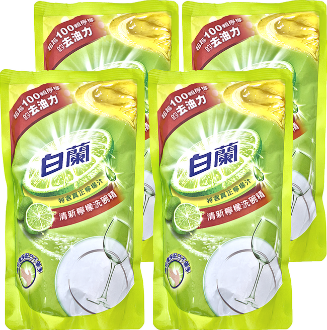 白蘭 清新檸檬洗碗精 補充包, 800g, 4包
