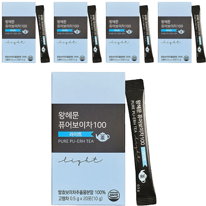 비엘 왕혜문 퓨어보이차100 라이트, 500mg, 20개입, 5박스