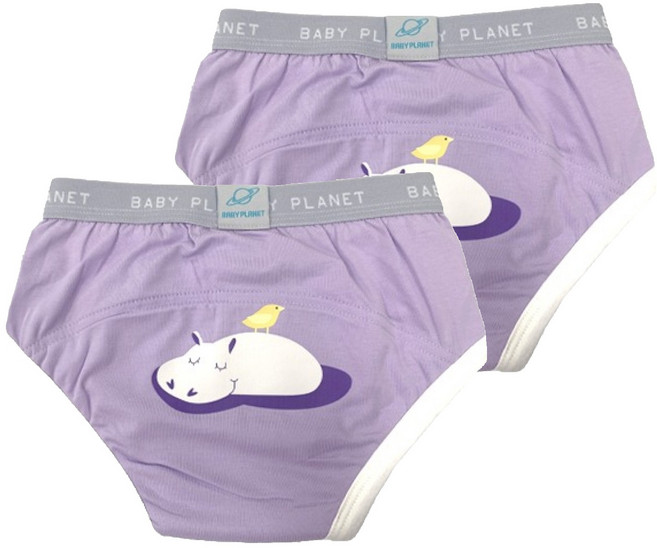 베이비플라넷 아동용 프리미엄 배변 훈련 팬티, 11 하마와 아기새, 2개