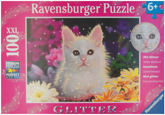 Ravensburger 維寶 拼圖 閃亮版 白色小貓, 多色, 100片, 1盒