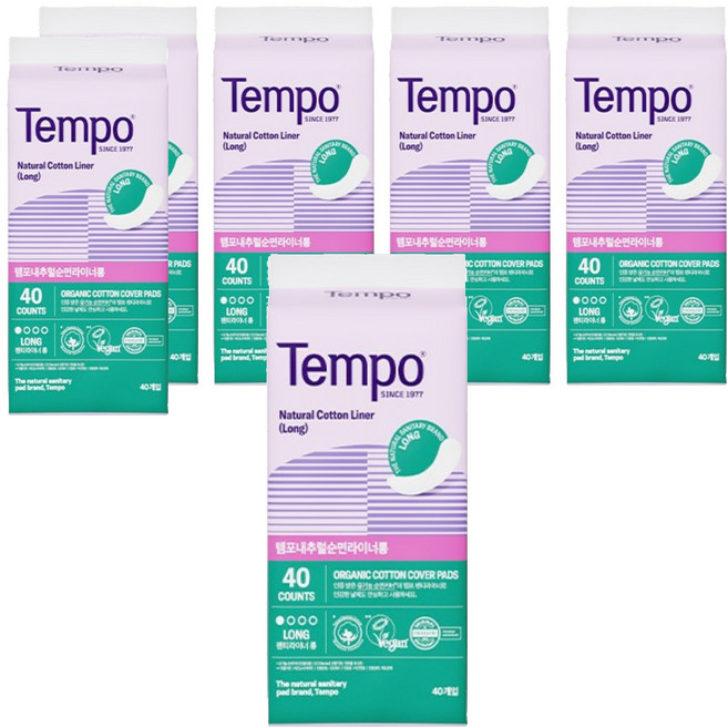 템포 내추럴 순면 팬티라이너, 롱, 40개입, 6개