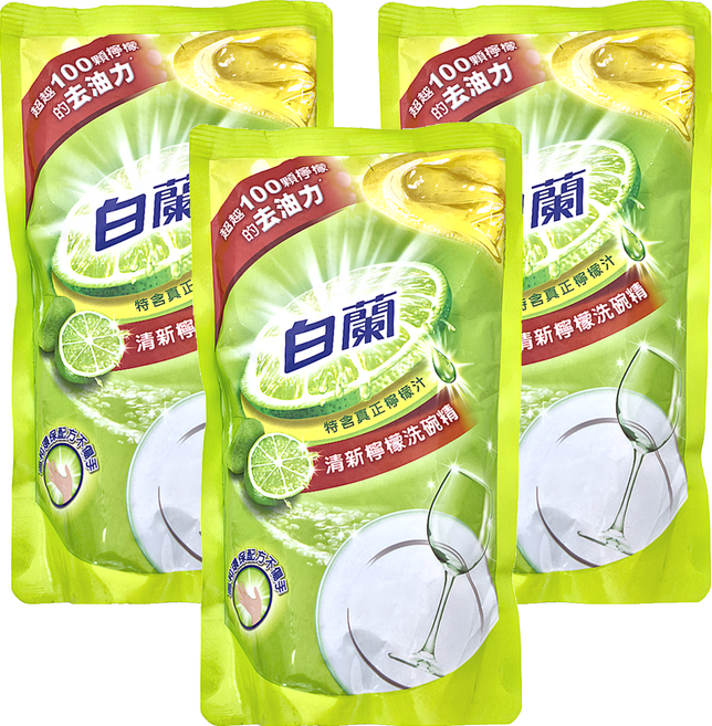 白蘭 清新檸檬洗碗精 補充包, 800g, 3包