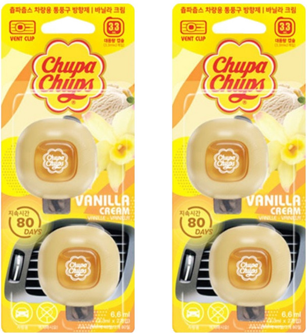 츄파춥스 차량용 벤트형 통풍구 방향제 3.3ml 2p, 2개, 바닐라크림향