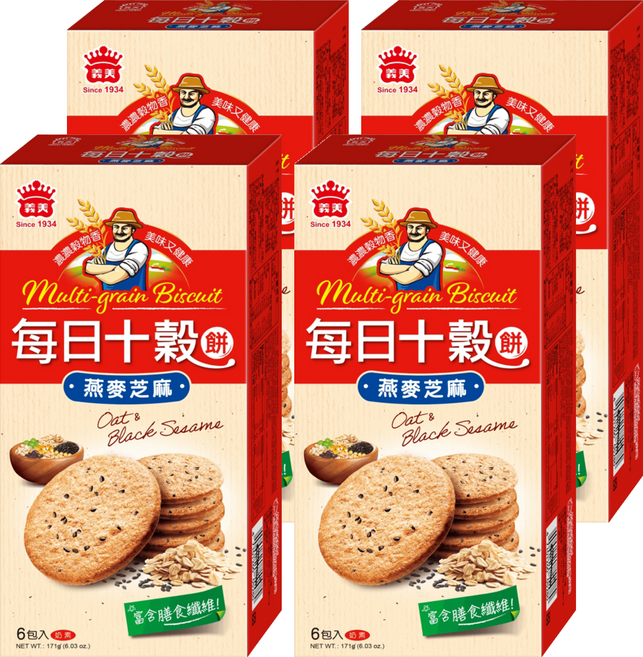 義美 每日十穀養生餅 燕麥芝麻, 171g, 4盒