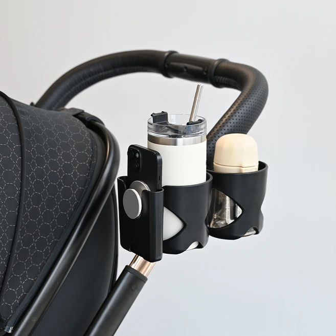 탐사 3in1 유모차 2구 컵홀더 + 스마트폰 거치대 세트, 블랙, 1세트 - 쿠팡