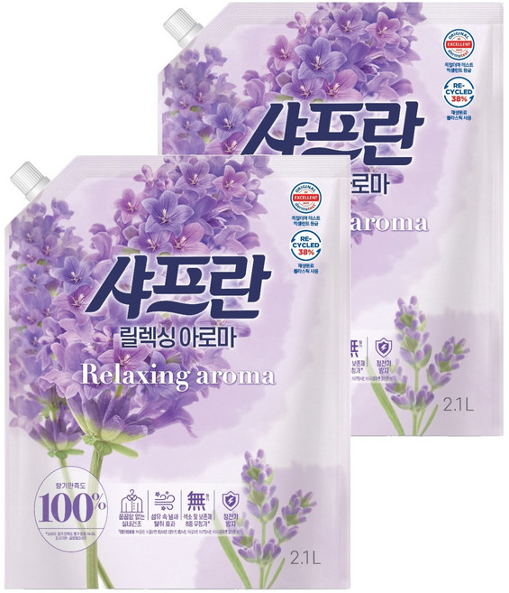 샤프란 섬유유연제 릴렉싱 아로마 리필, 2.1L, 2개