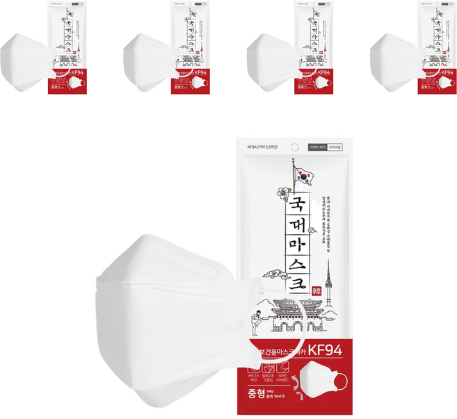 황사 미세먼지 국대마스크 중형 KF94, 5개입, 30개, 흰색