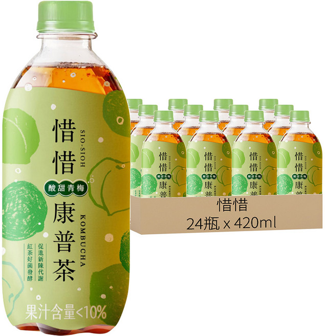 惜惜 康普茶 青梅氣泡, 420ml, 24瓶
