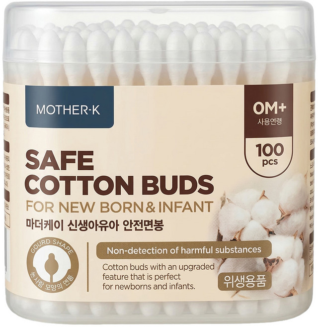 MOTHER-K 100%純棉安全棉花棒, 100支, 1盒