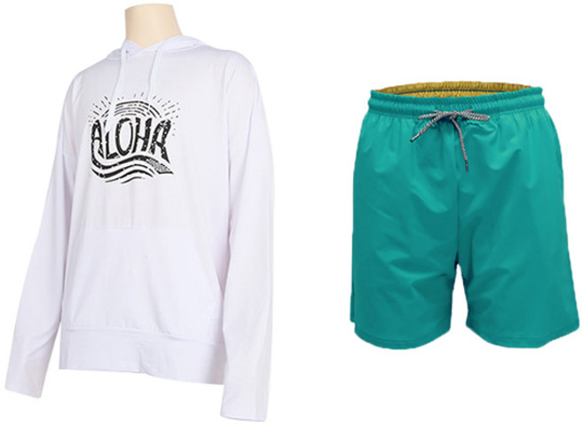 벤디스 남성용 몰디브 후드 래쉬가드 상의 C274 + 사이디드 비치팬츠 M613 세트