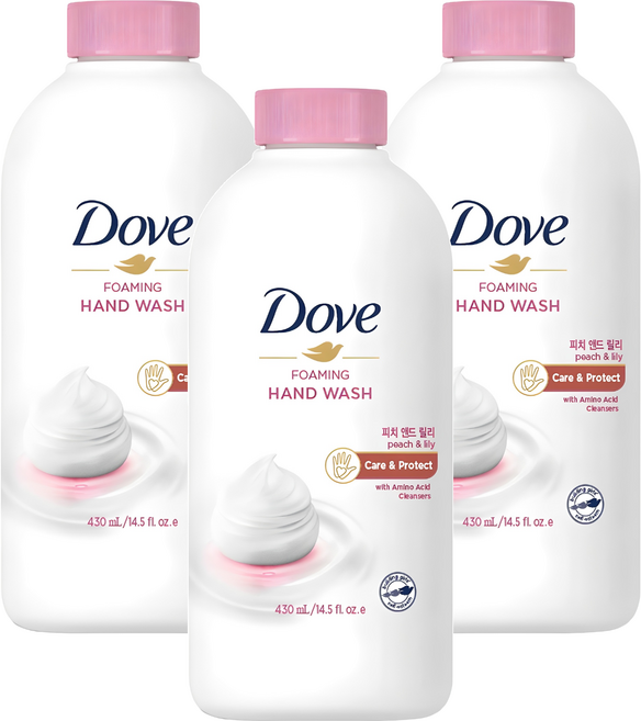도브 포밍 핸드워시 피치 앤드 릴리 리필, 430ml, 3개