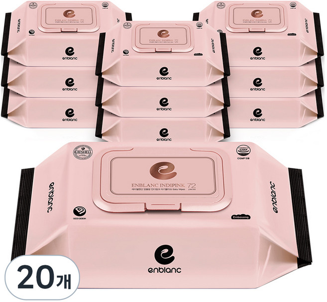 앙블랑 인디핑크 아기물티슈 캡형, 63g, 72매, 20개