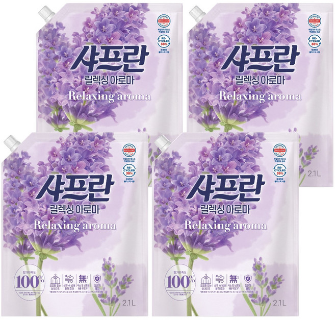 샤프란 섬유 유연제 릴렉싱 아로마 리필, 2.1L, 4개