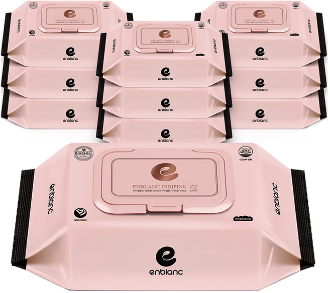 앙블랑 인디핑크 아기물티슈 캡형 63gsm, 63g, 72매, 10개