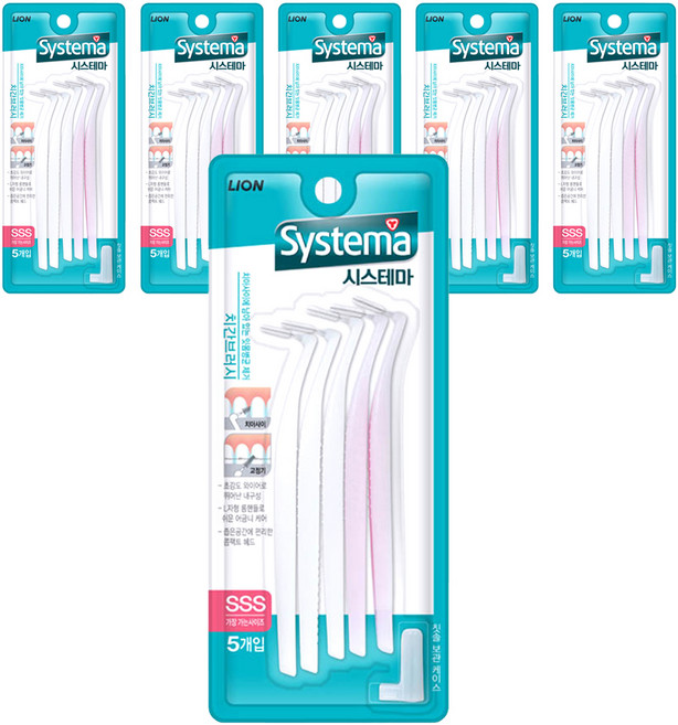 시스테마 L자형 치간칫솔 SSS, 0.8mm, 5개입, 6개