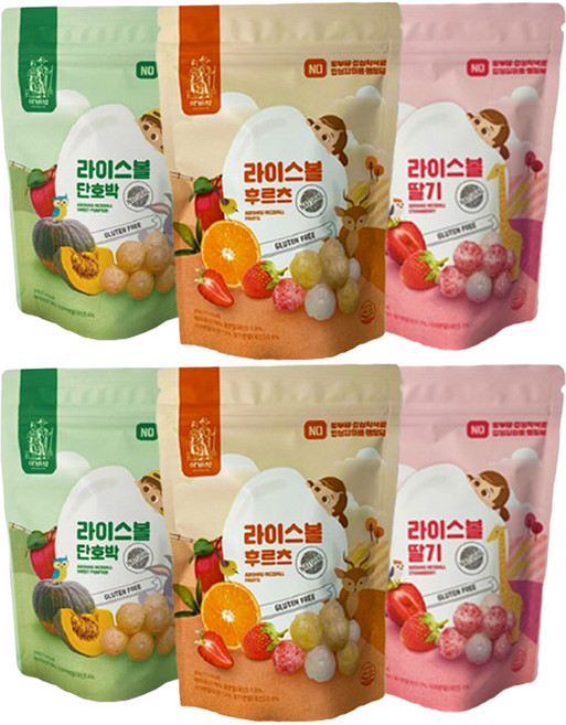 아비삭 유아 라이스볼 간식 3종세트, 딸기, 후르츠, 단호박, 2세트, 30g