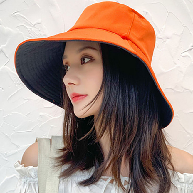 팅올 아웃도어 캐주얼 양면 버킷햇, 오렌지 + 블랙