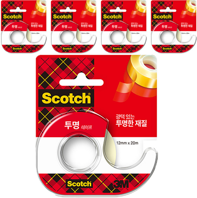 스카치 다용도 테이프 522D 디스펜서 12mm x 20m, 투명, 5개