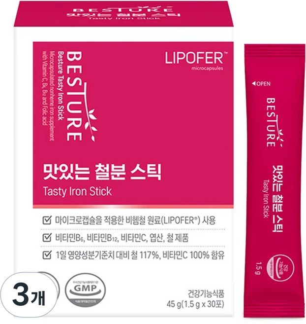 베스처 맛있는 철분스틱 30p, 3개, 45g - 쿠팡