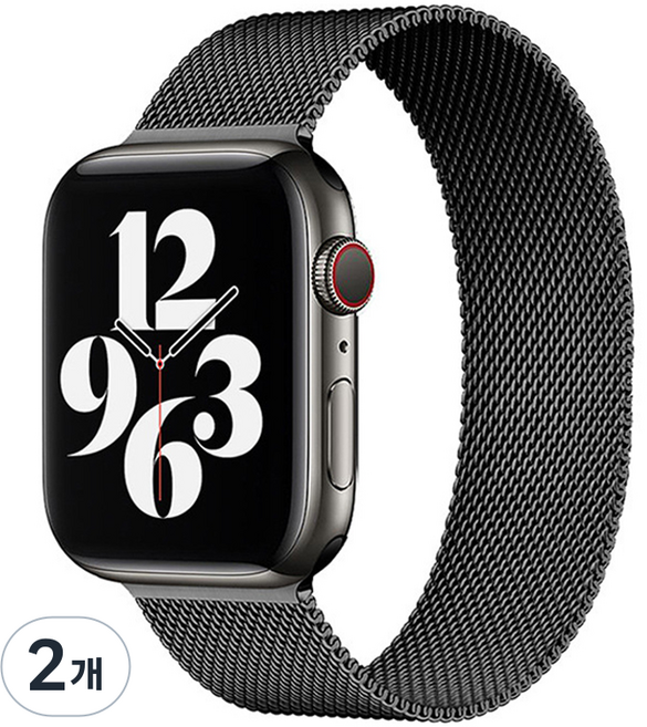 iCOREUS Apple Watch 相容米蘭式錶環磁吸錶帶, 黑色, 2個