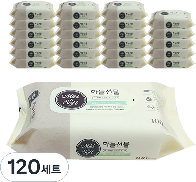 하늘선물 물티슈 리필형, 100매, 120세트