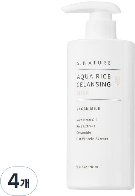 S.NATURE 水潤米糠潔膚乳, 4個, 280ml