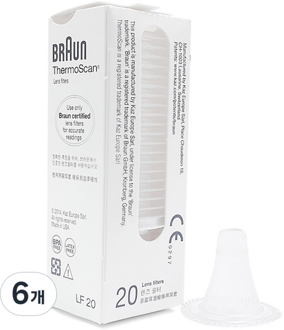 BRAUN 귀체온계용 렌즈필터 LF20 20p, 6개