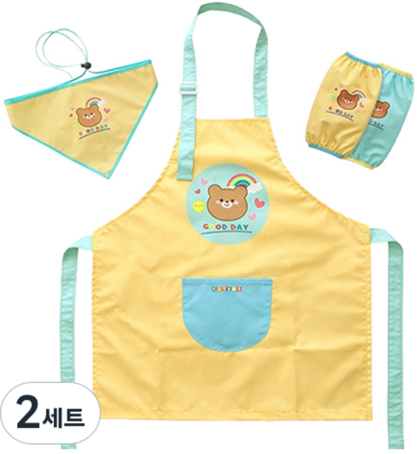 큐트미 아동용 방수 앞치마 세트 S, 곰 옐로우(MP597), 2세트