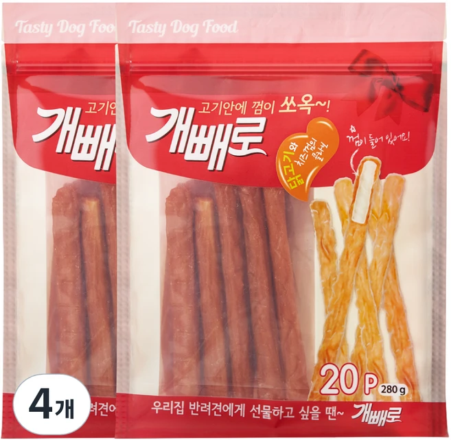 슈퍼츄개빼로 강아지 껌 280g, 닭고기 + 치즈 혼합맛, 4개 - 쿠팡
