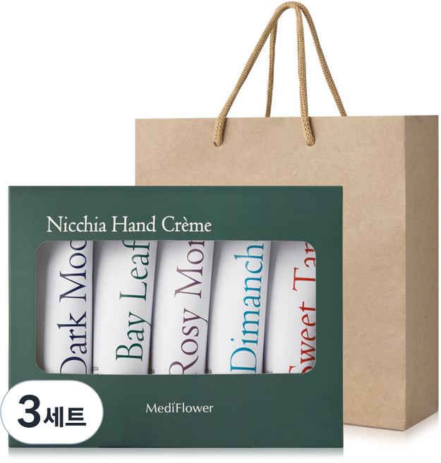 메디플라워 니치아 핸드크림 5종 선물세트 + 쇼핑백, 250g, 3개