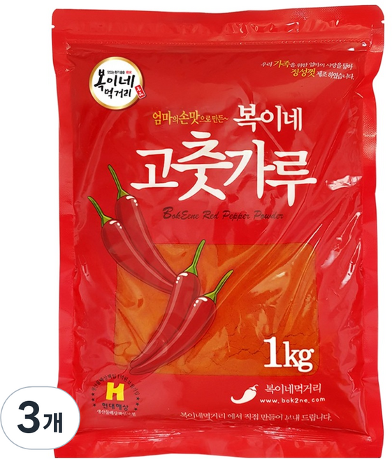 복이네먹거리 중국산 고운 고춧가루 보통맛 떡볶이 소스용, 1kg, 3개